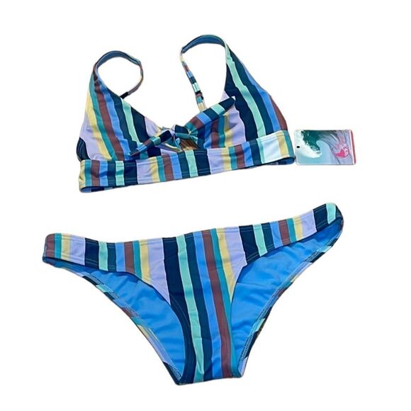 Reel Legends Bikini, 2 pc swimsuit, blue stripe M/L - Picture 1 of 8